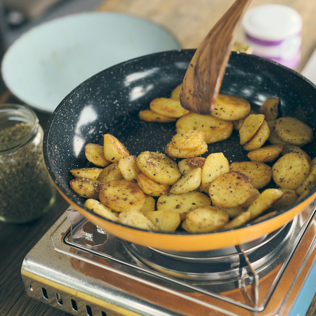 Pan fried potatoes with oregano,thyme and some garlic